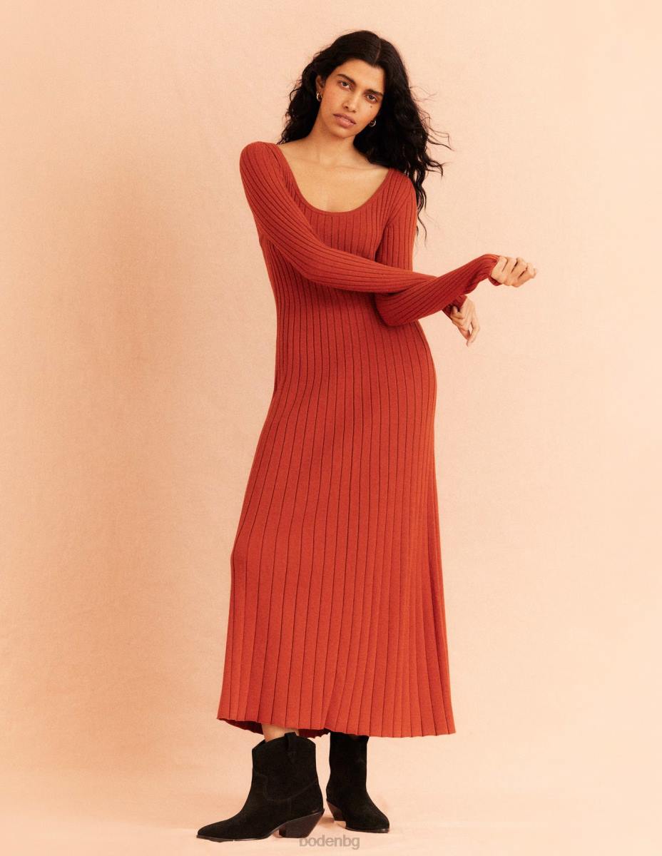 облекло Boden плетена миди рокля с широко деколте ръжда Жени LL682274
