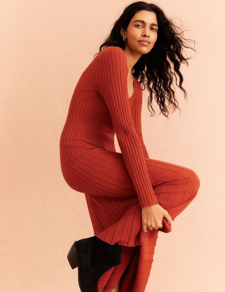 облекло Boden плетена миди рокля с широко деколте ръжда Жени LL682274