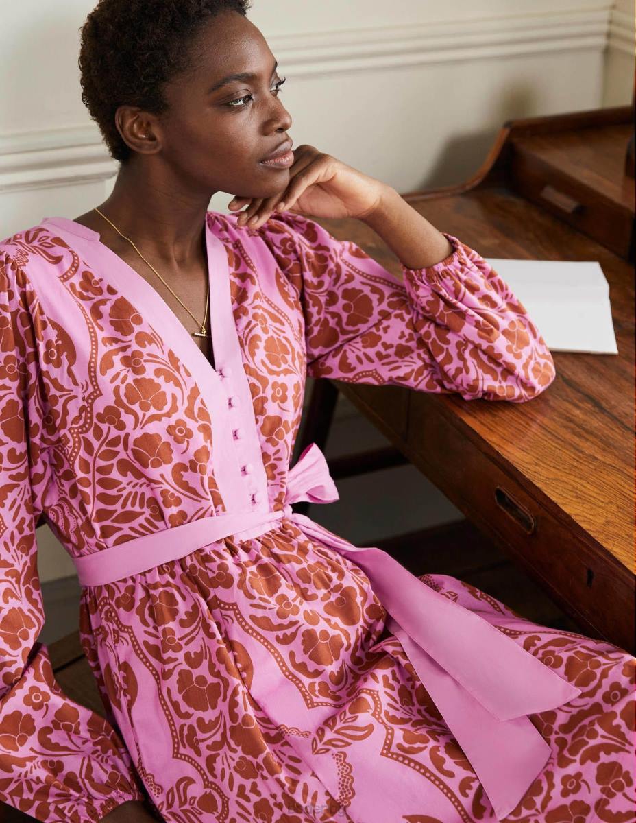 облекло Boden памучна рокля с врязан деколте венчелистче от орхидея и цъфтеж на страст Жени LL682283