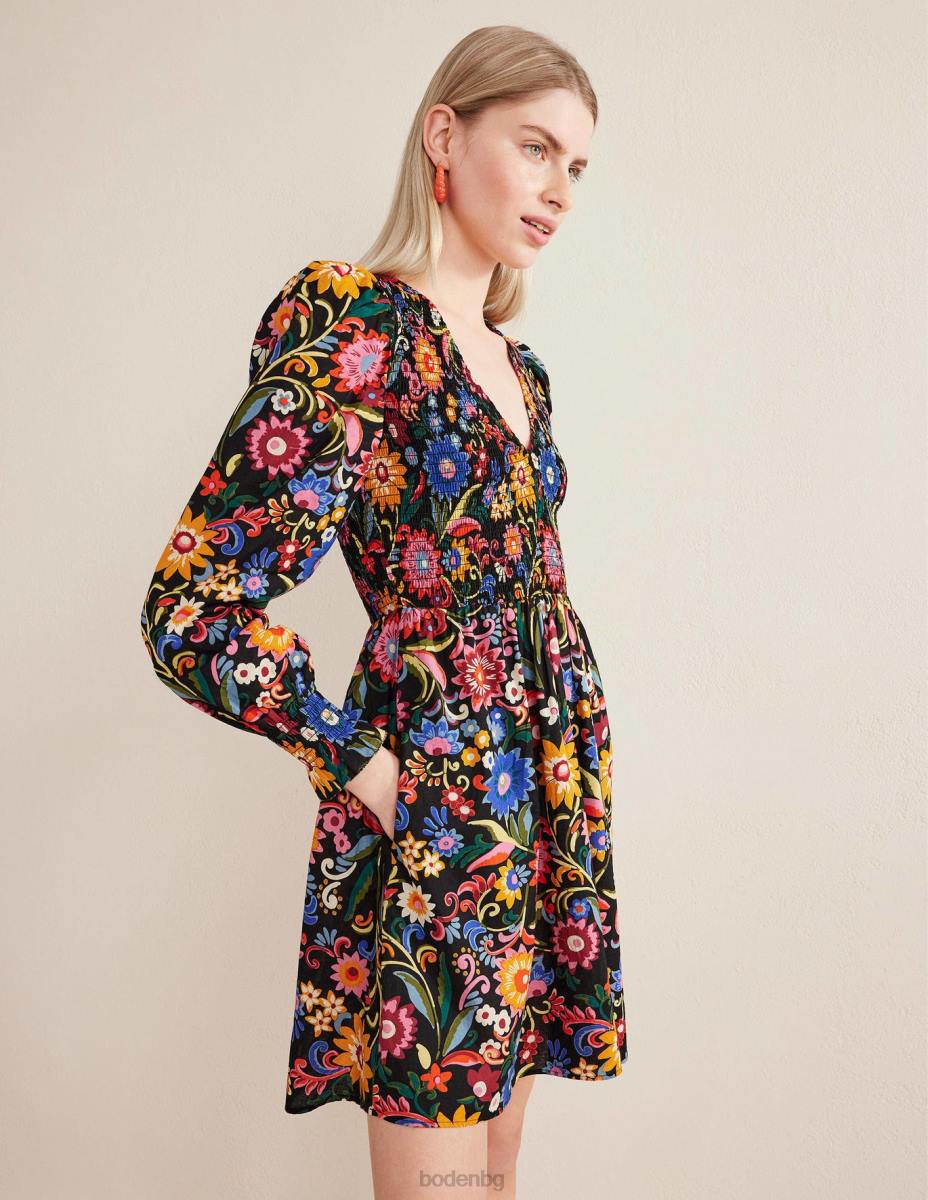 облекло Boden мини рокля с пушено елече черно и гардения поп Жени LL682390