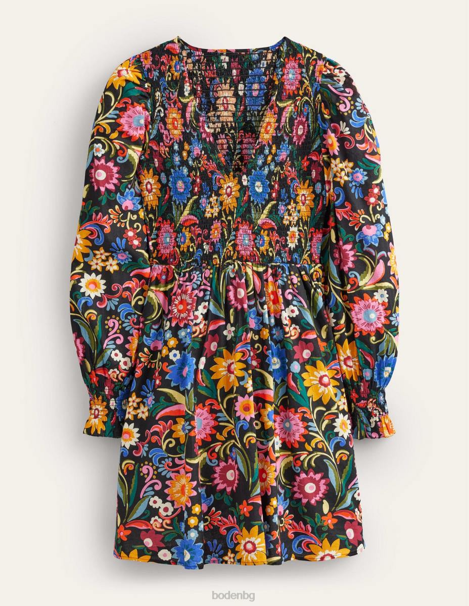 облекло Boden мини рокля с пушено елече черно и гардения поп Жени LL682390