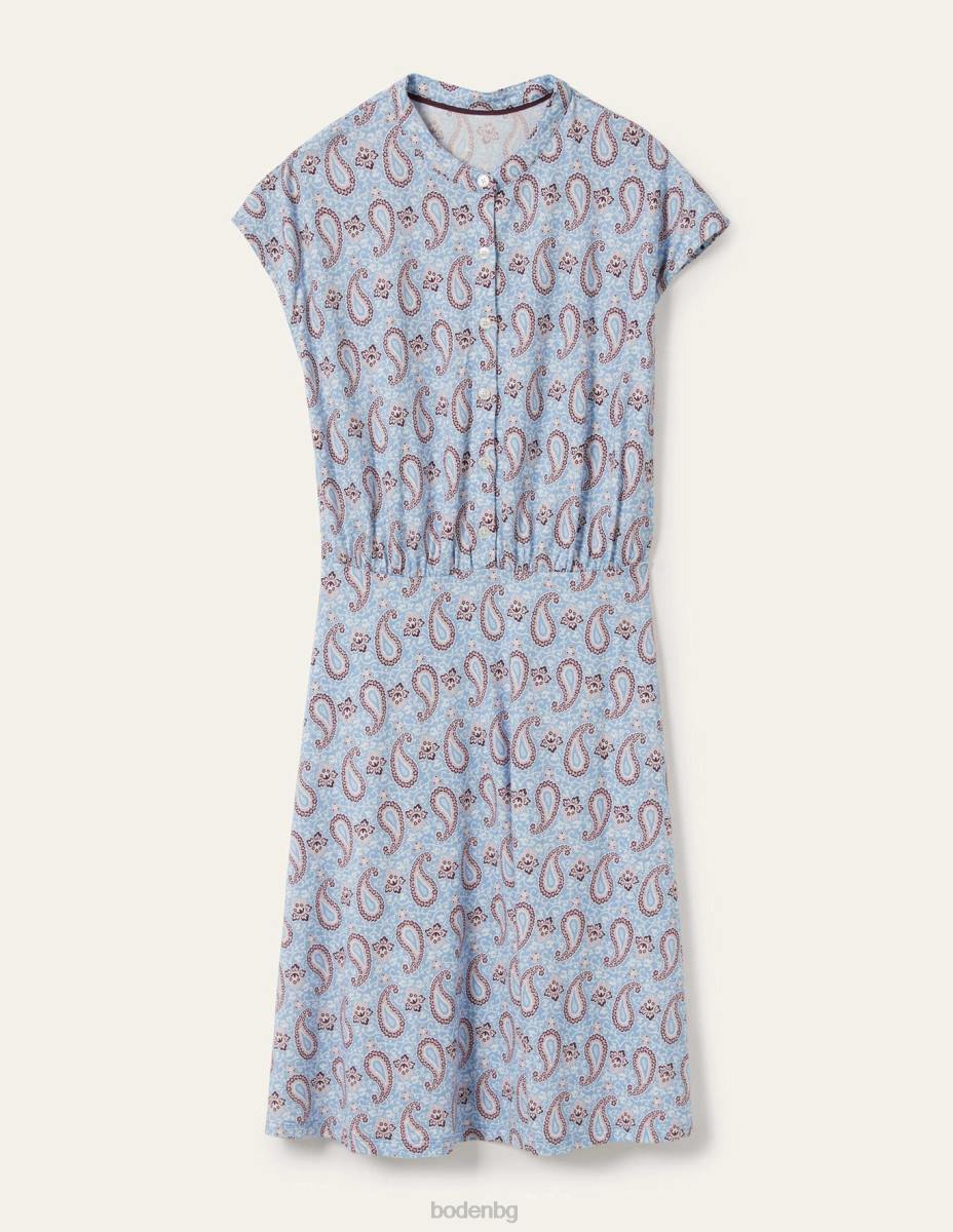 облекло Boden флипи рокля от трико прашно синьо и очарователно пейсли Жени LL682396