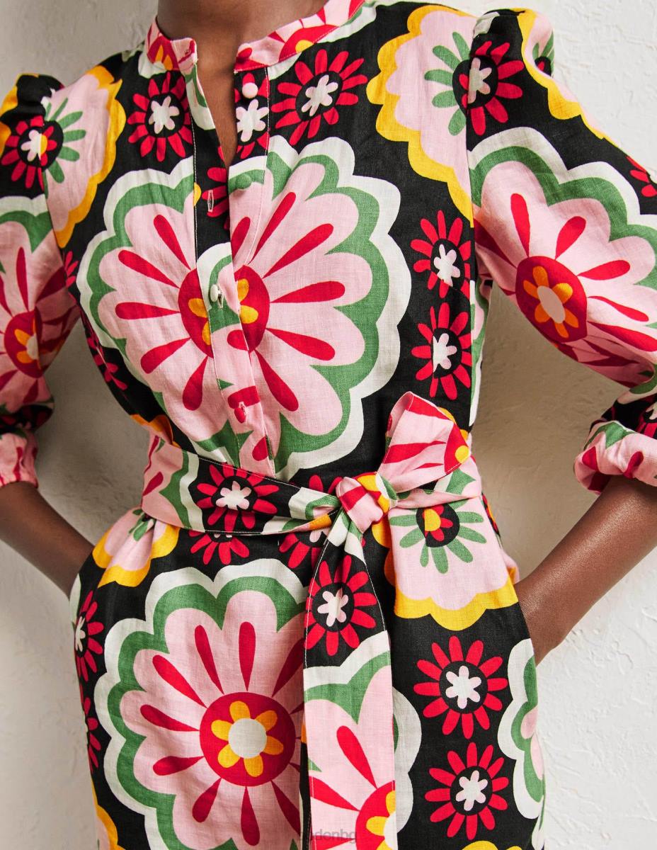 облекло Boden ленена миди рокля-риза черна и богата маргаритка Жени LL682407