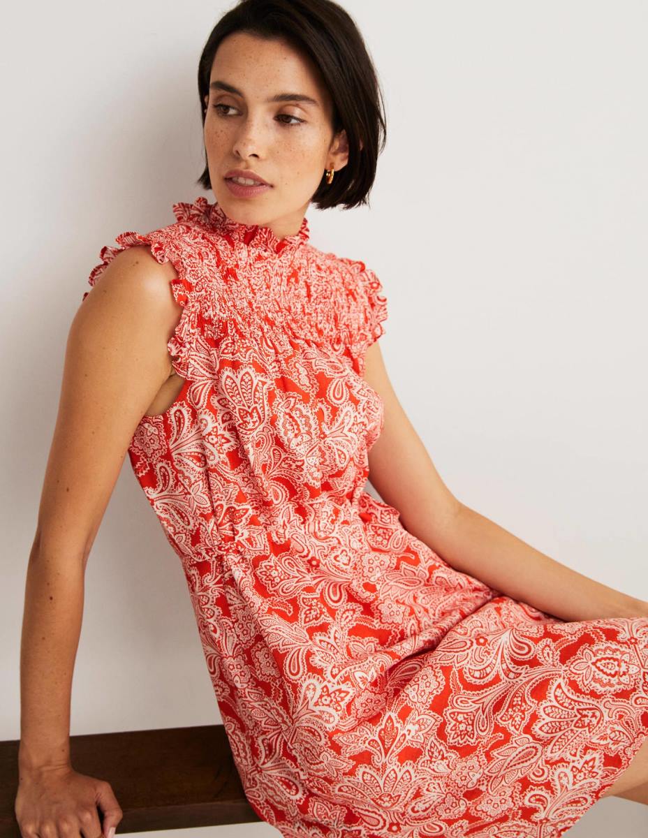 облекло Boden пушена мини рокля без ръкави петарда и пейсли пъпка Жени LL682420