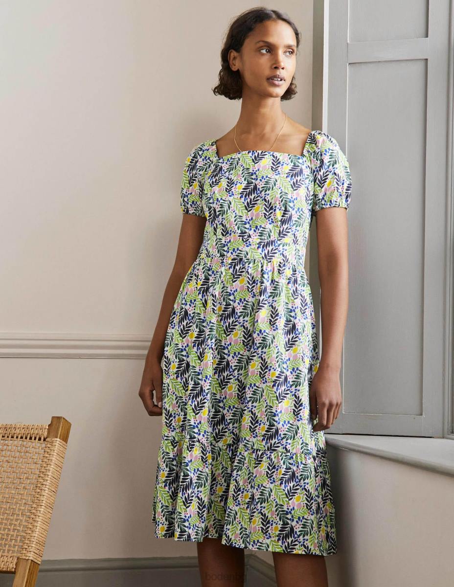 облекло Boden многоетажна рокля с квадратно деколте мулти & лимонова листа Жени LL682427