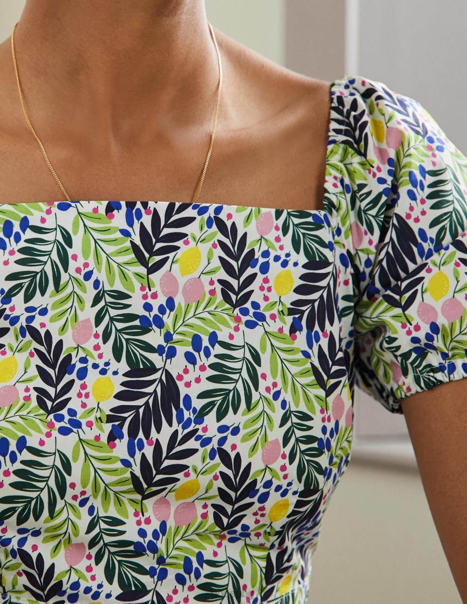 облекло Boden многоетажна рокля с квадратно деколте мулти & лимонова листа Жени LL682427