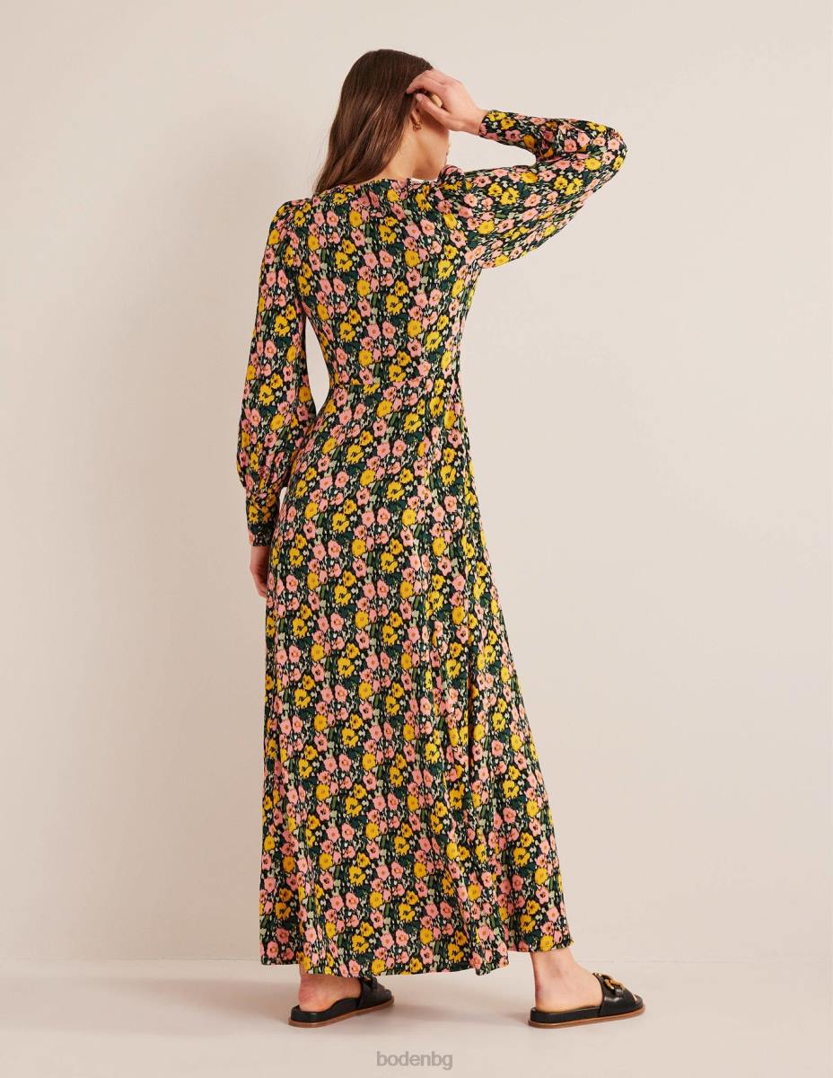 облекло Boden макси чаена рокля с блузон ръкав изумрудена нощ и абстрактен мак Жени LL682439