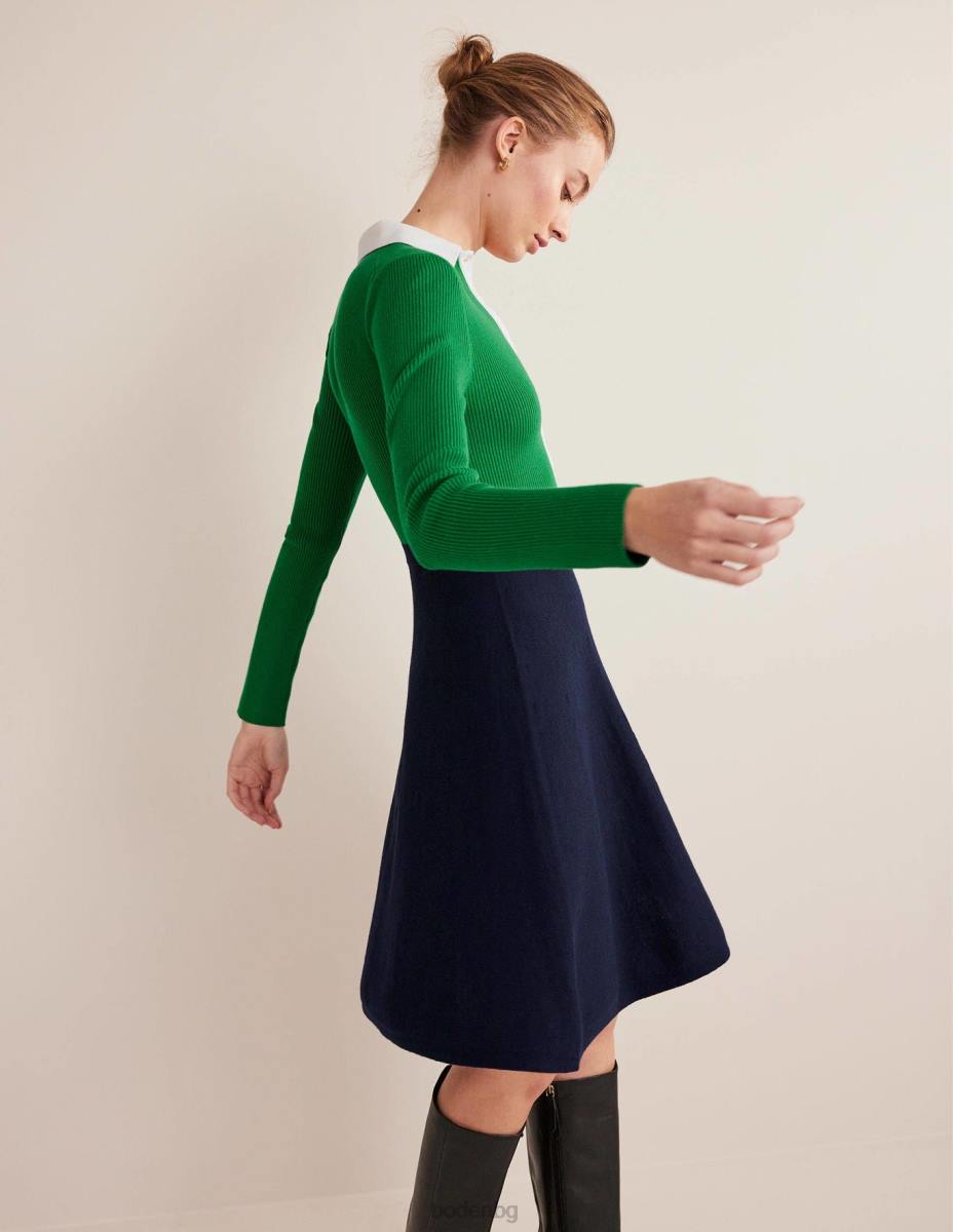 облекло Boden плетена мини рокля с ребра зелен и тъмносин цветен блок Жени LL682454