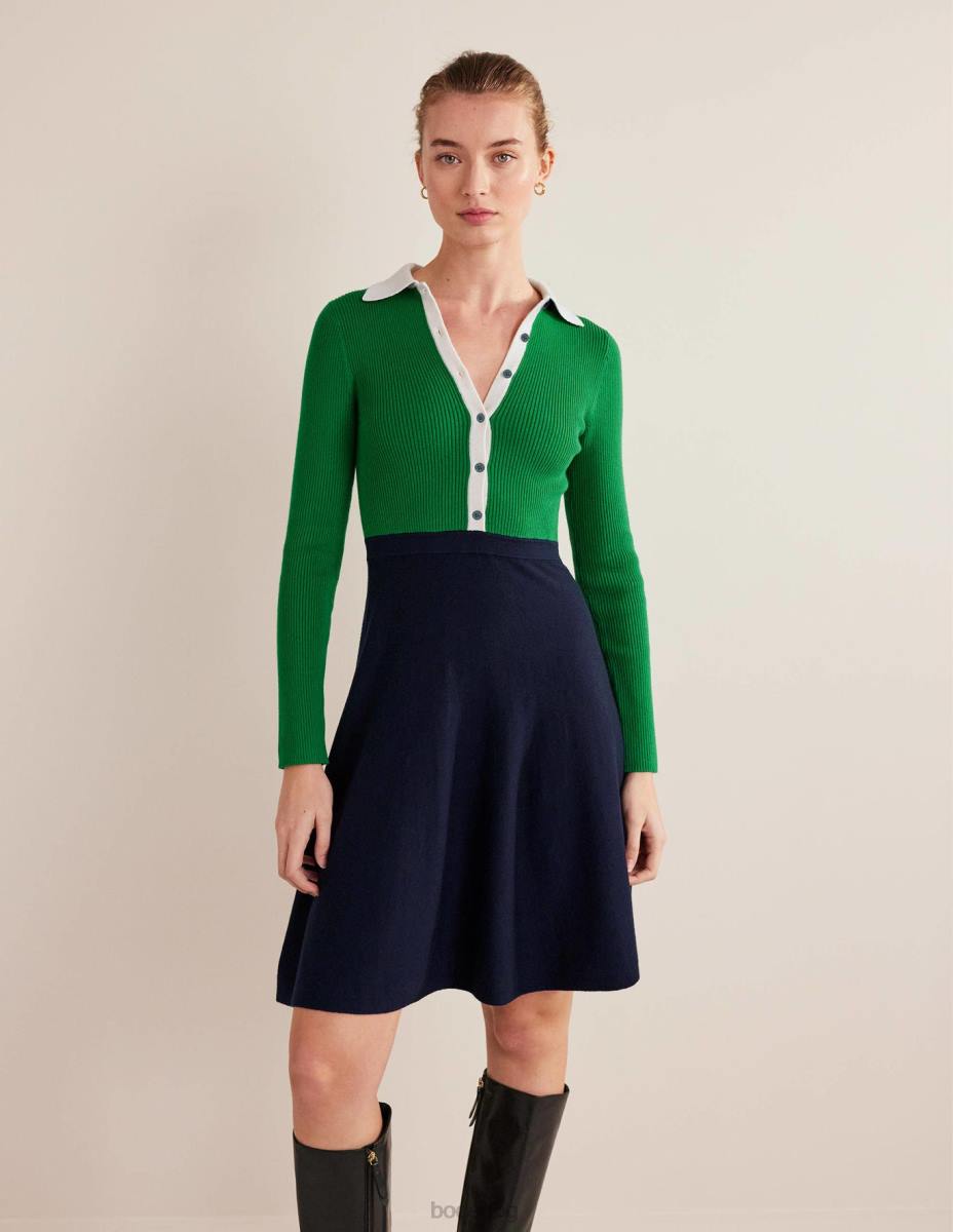 облекло Boden плетена мини рокля с ребра зелен и тъмносин цветен блок Жени LL682454