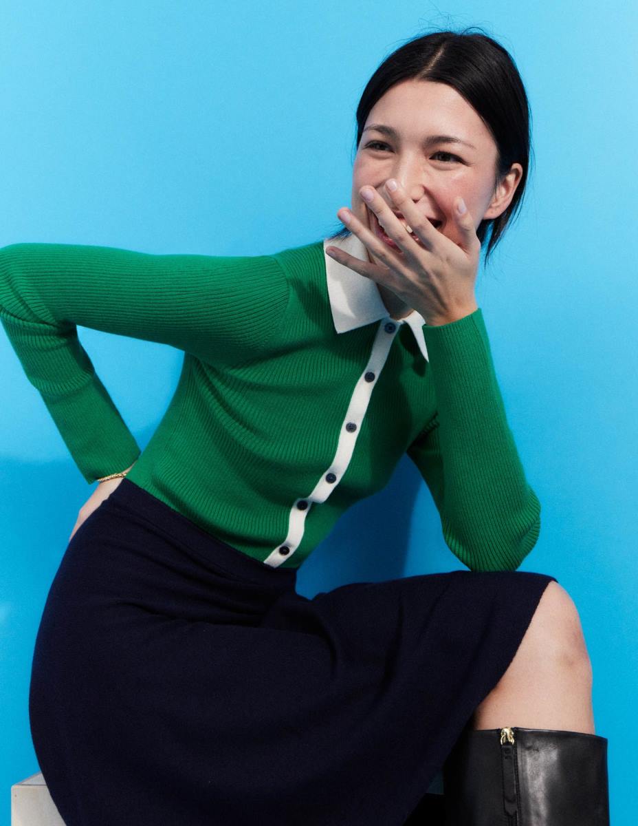 облекло Boden плетена мини рокля с ребра зелен и тъмносин цветен блок Жени LL682454