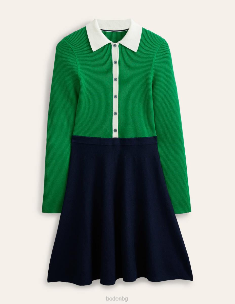 облекло Boden плетена мини рокля с ребра зелен и тъмносин цветен блок Жени LL682454
