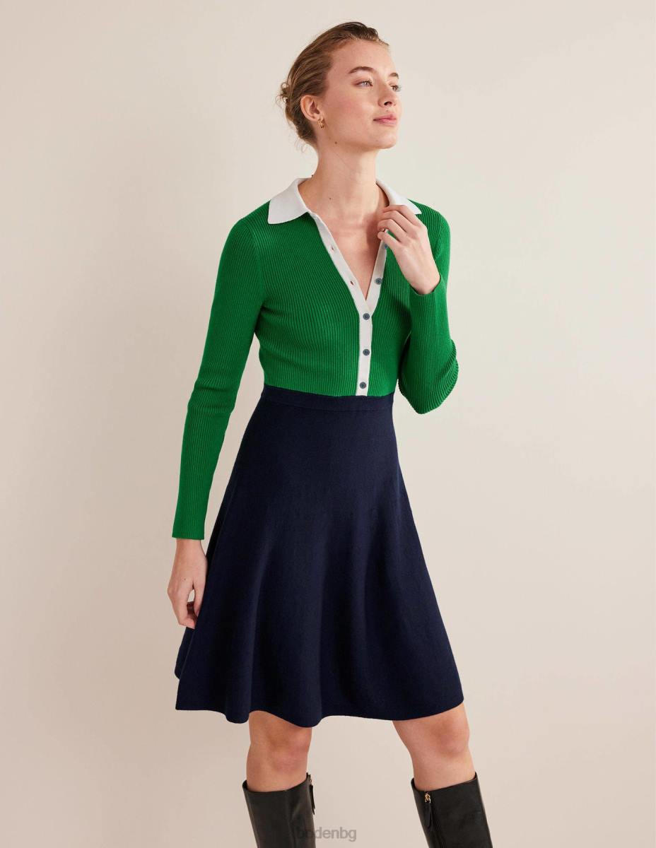 облекло Boden плетена мини рокля с ребра зелен и тъмносин цветен блок Жени LL682454