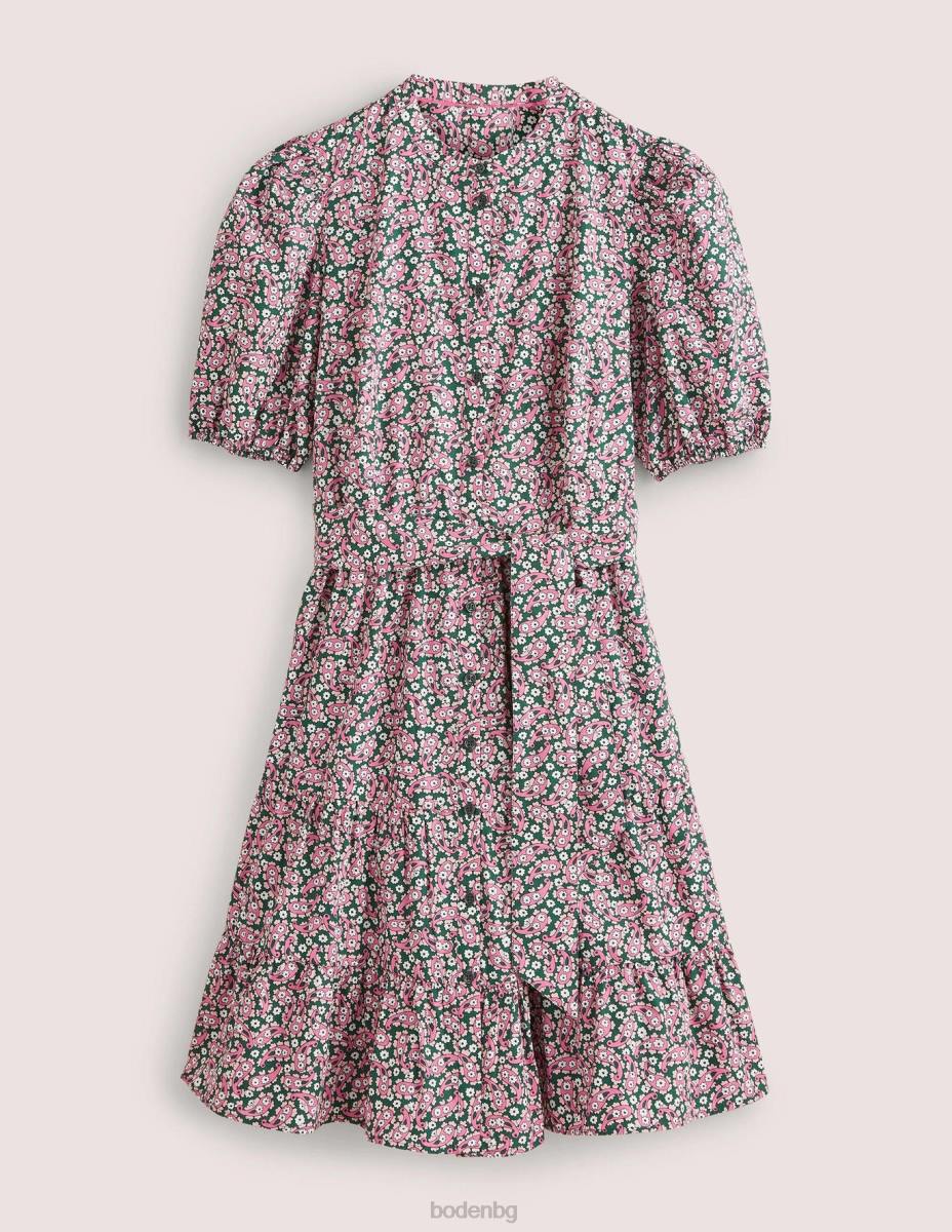 облекло Boden рокля с риза на нива трекинг зелено и пейсли с венчелистчета Жени LL682461