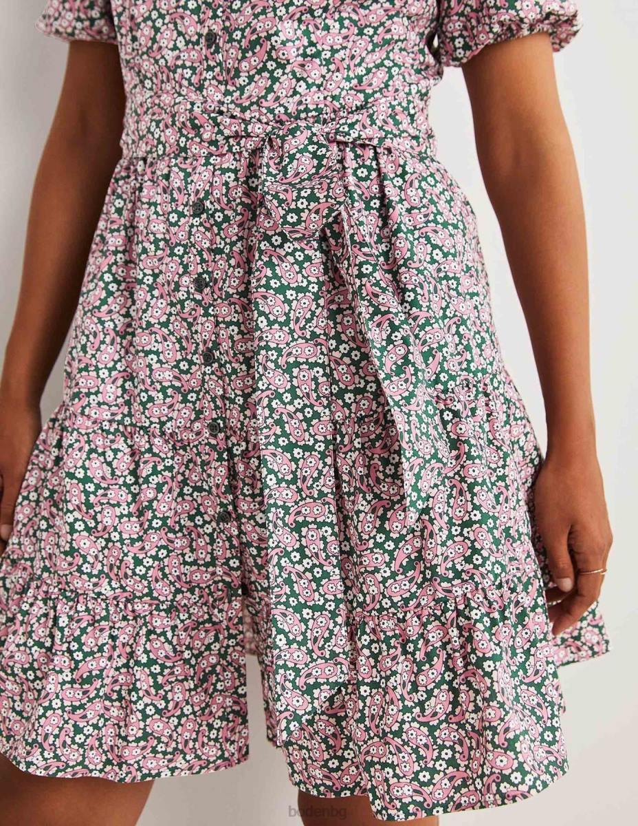 облекло Boden рокля с риза на нива трекинг зелено и пейсли с венчелистчета Жени LL682461