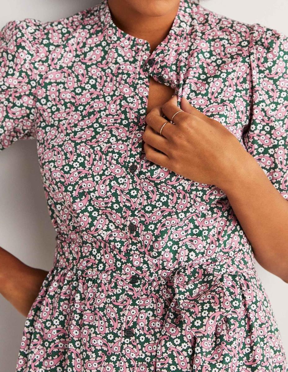 облекло Boden рокля с риза на нива трекинг зелено и пейсли с венчелистчета Жени LL682461