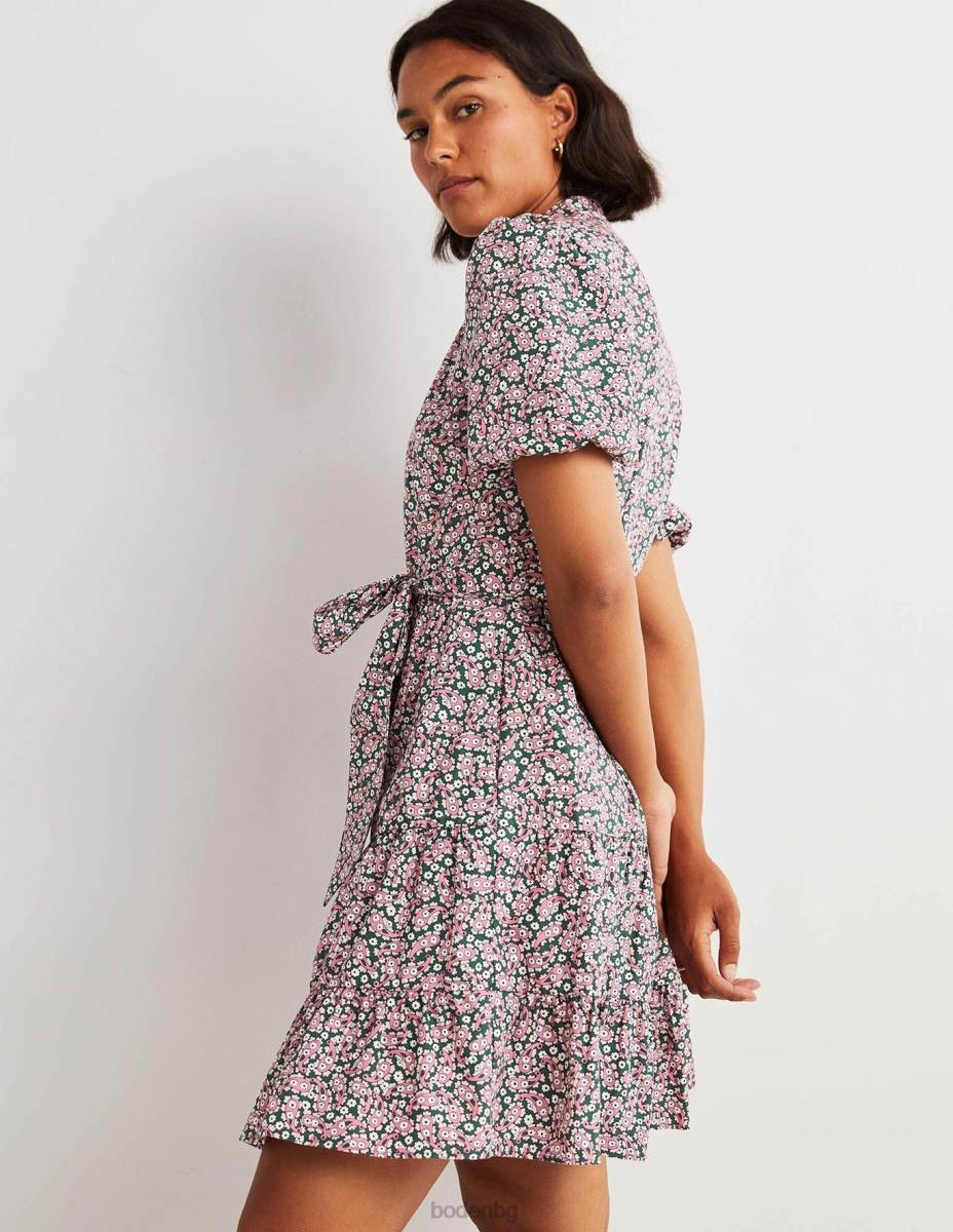 облекло Boden рокля с риза на нива трекинг зелено и пейсли с венчелистчета Жени LL682461