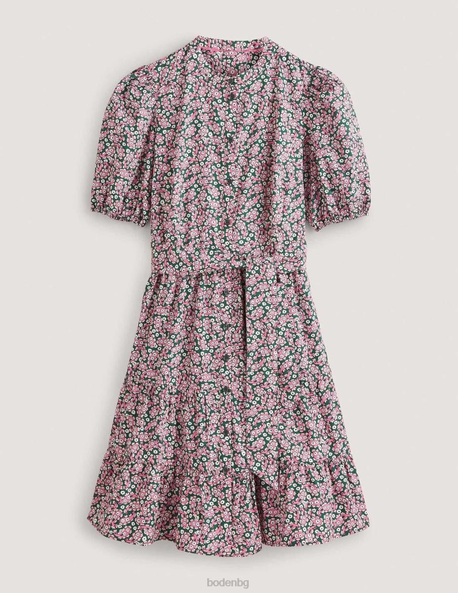 облекло Boden рокля с риза на нива трекинг зелено и пейсли с венчелистчета Жени LL682461