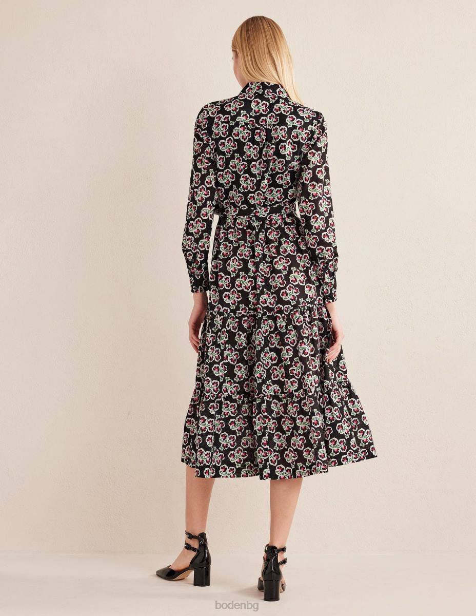облекло Boden многослойна памучна макси рокля черно и венчелистче цвят Жени LL682467