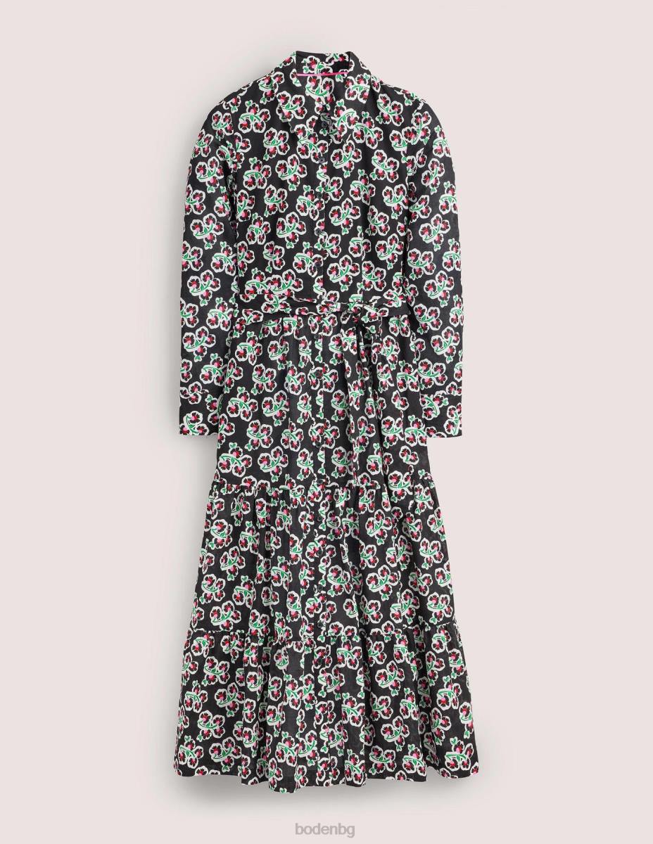 облекло Boden многослойна памучна макси рокля черно и венчелистче цвят Жени LL682467