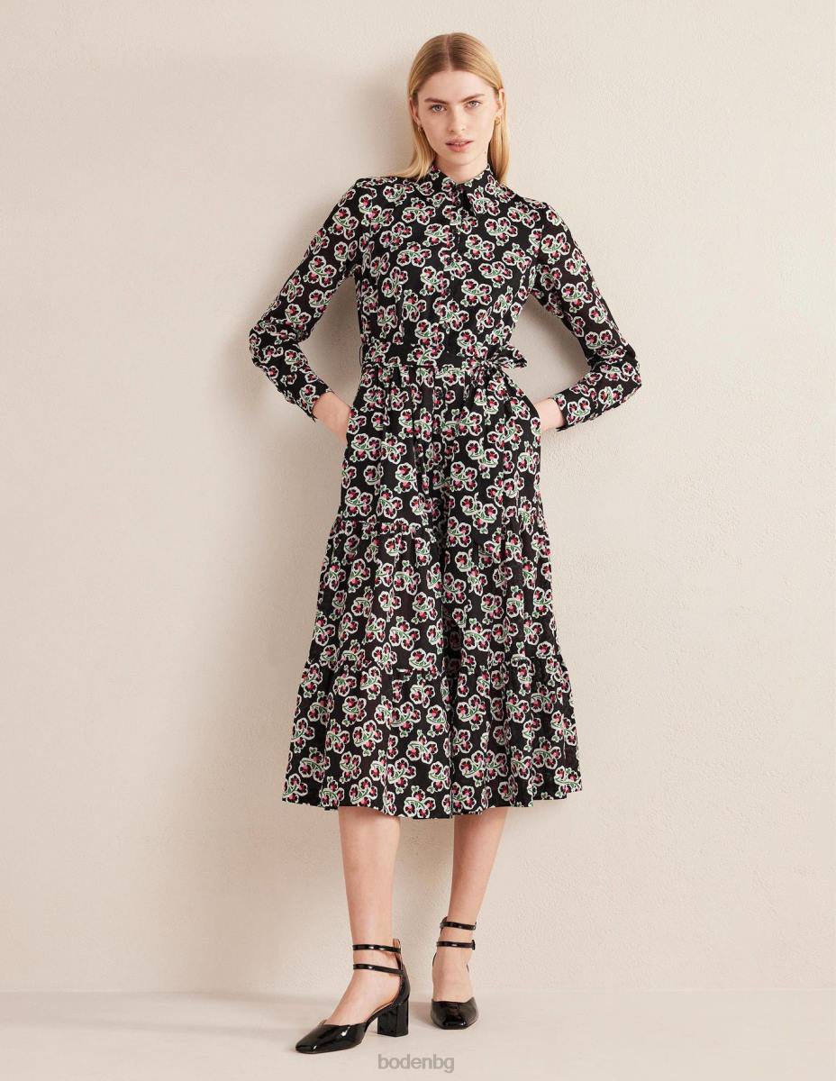 облекло Boden многослойна памучна макси рокля черно и венчелистче цвят Жени LL682467