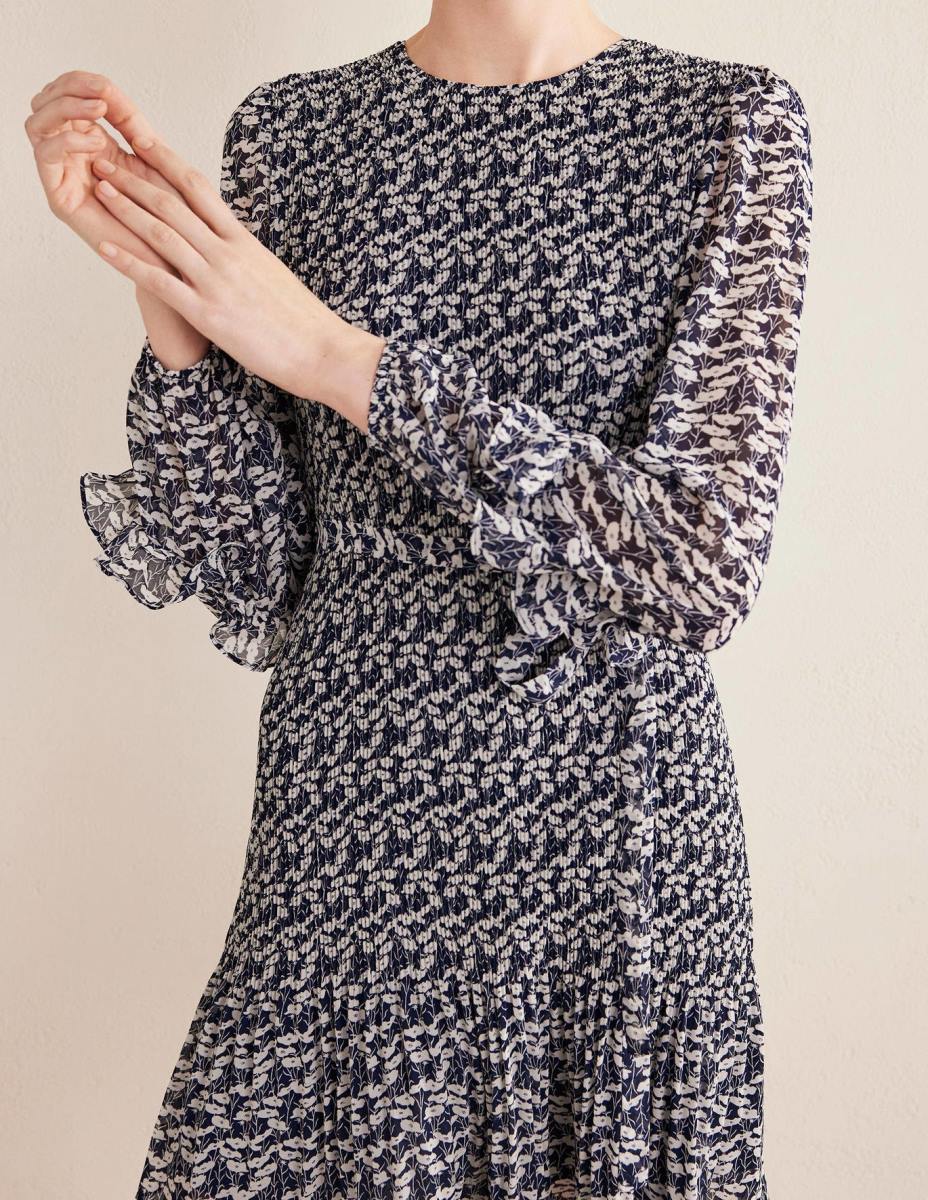 облекло Boden мини рокля от плисе френски флот и макова лоза Жени LL682544