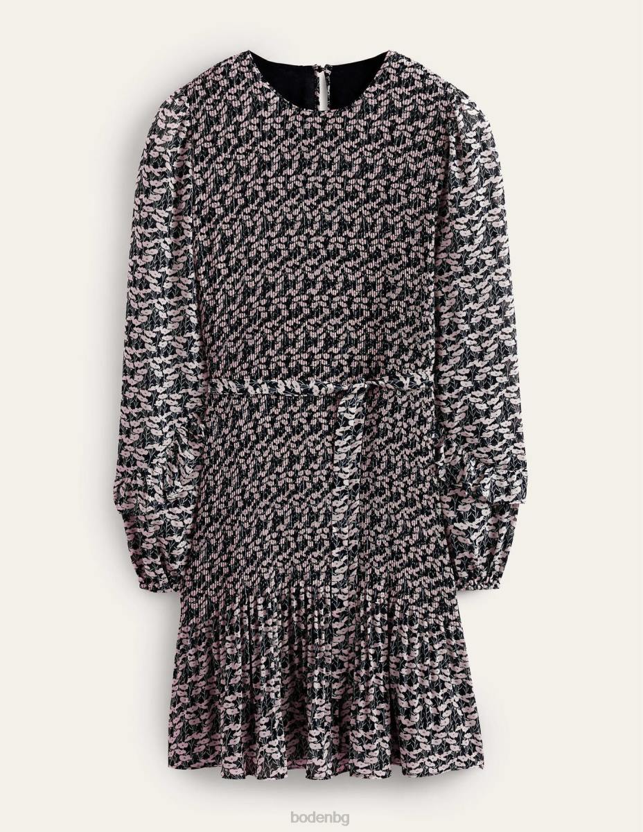 облекло Boden мини рокля от плисе френски флот и макова лоза Жени LL682544