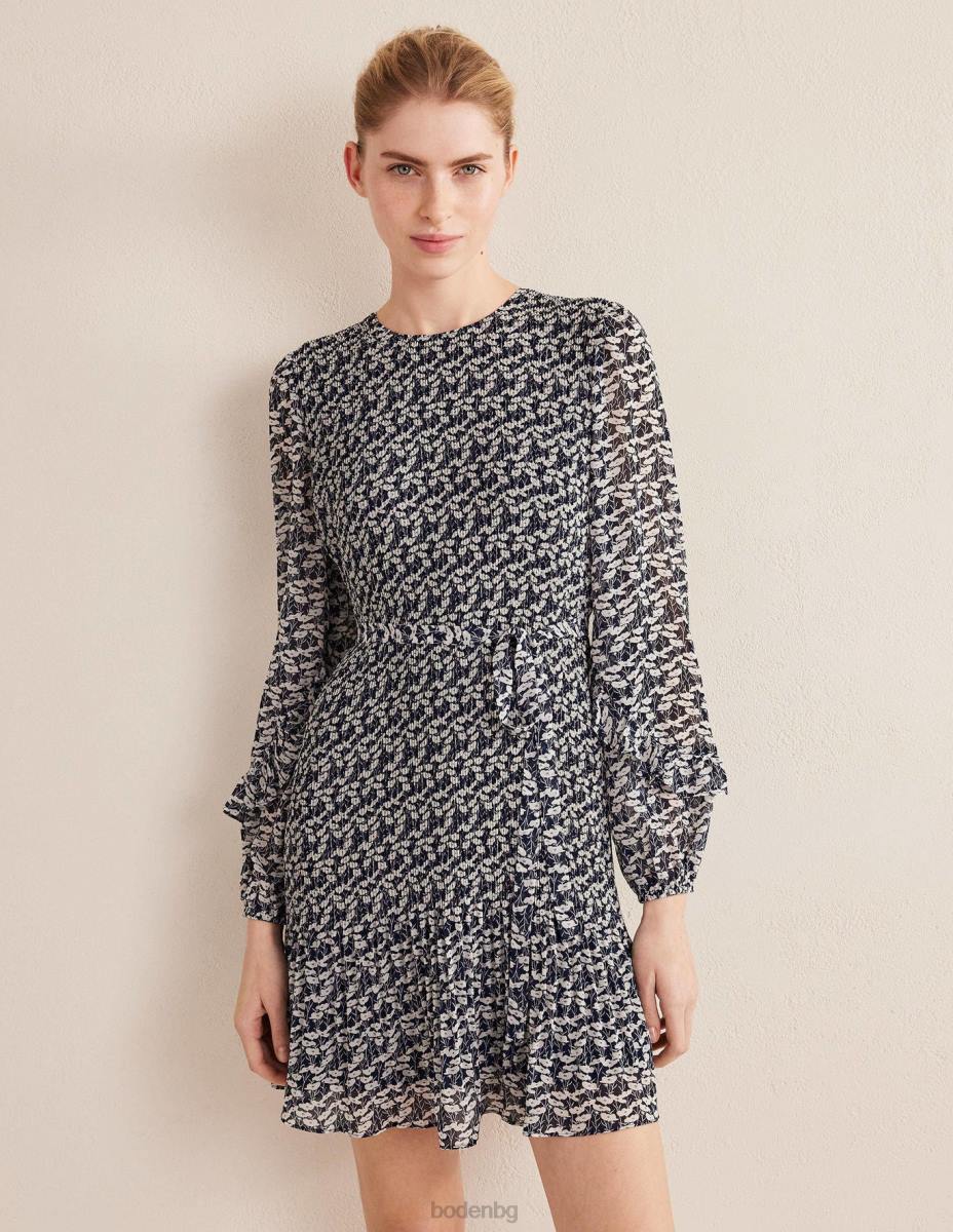 облекло Boden мини рокля от плисе френски флот и макова лоза Жени LL682544