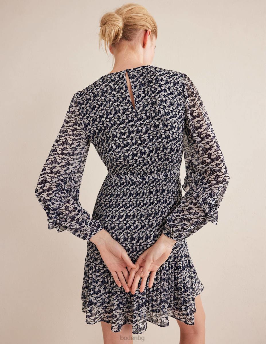 облекло Boden мини рокля от плисе френски флот и макова лоза Жени LL682544