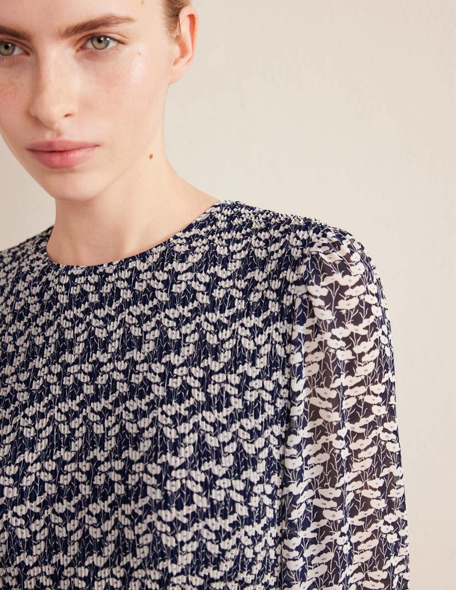 облекло Boden мини рокля от плисе френски флот и макова лоза Жени LL682544