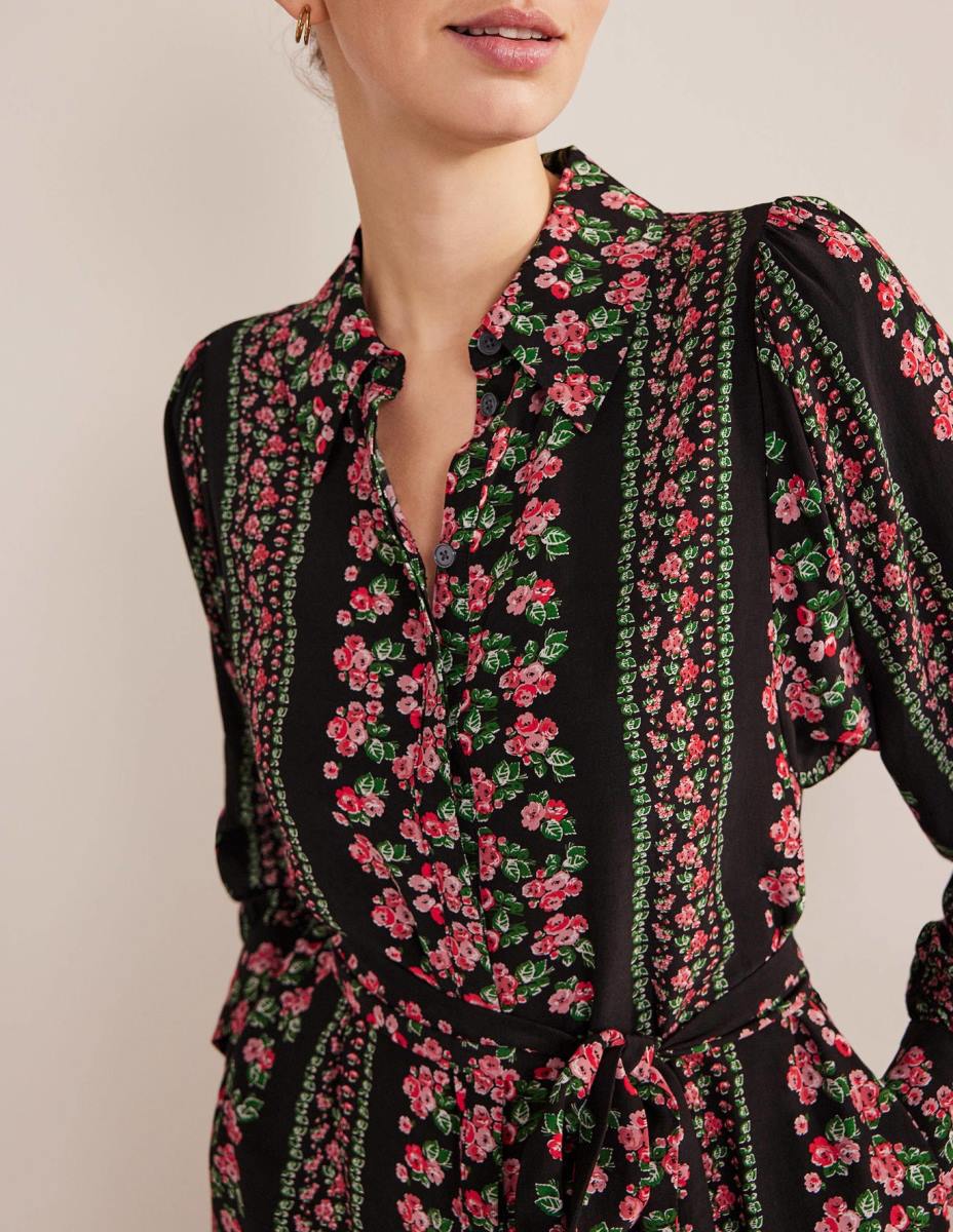 облекло Boden миди рокля риза черна диамантена роза Жени LL682550