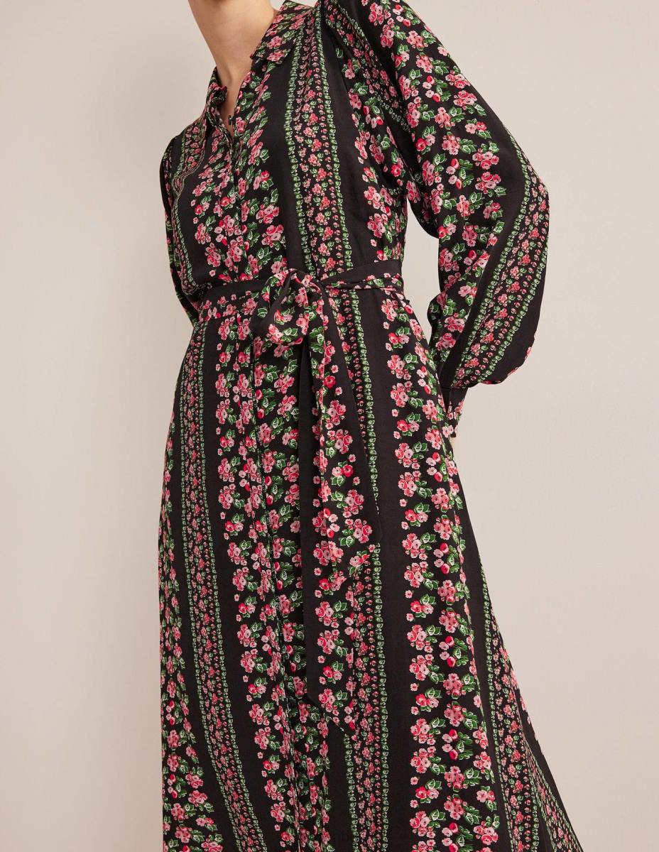 облекло Boden миди рокля риза черна диамантена роза Жени LL682550