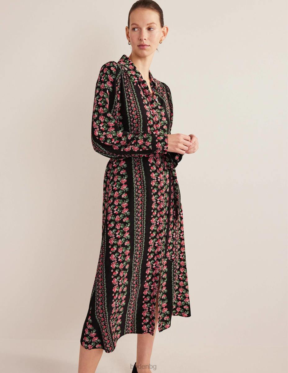 облекло Boden миди рокля риза черна диамантена роза Жени LL682550