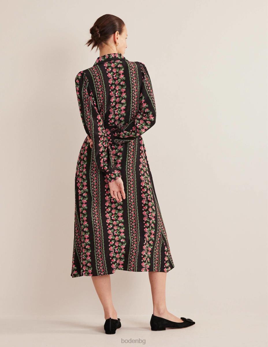 облекло Boden миди рокля риза черна диамантена роза Жени LL682550