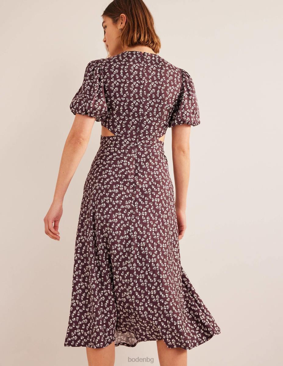 облекло Boden разкроена миди чаена рокля тъмно бордо и сладка маргаритка Жени LL682612