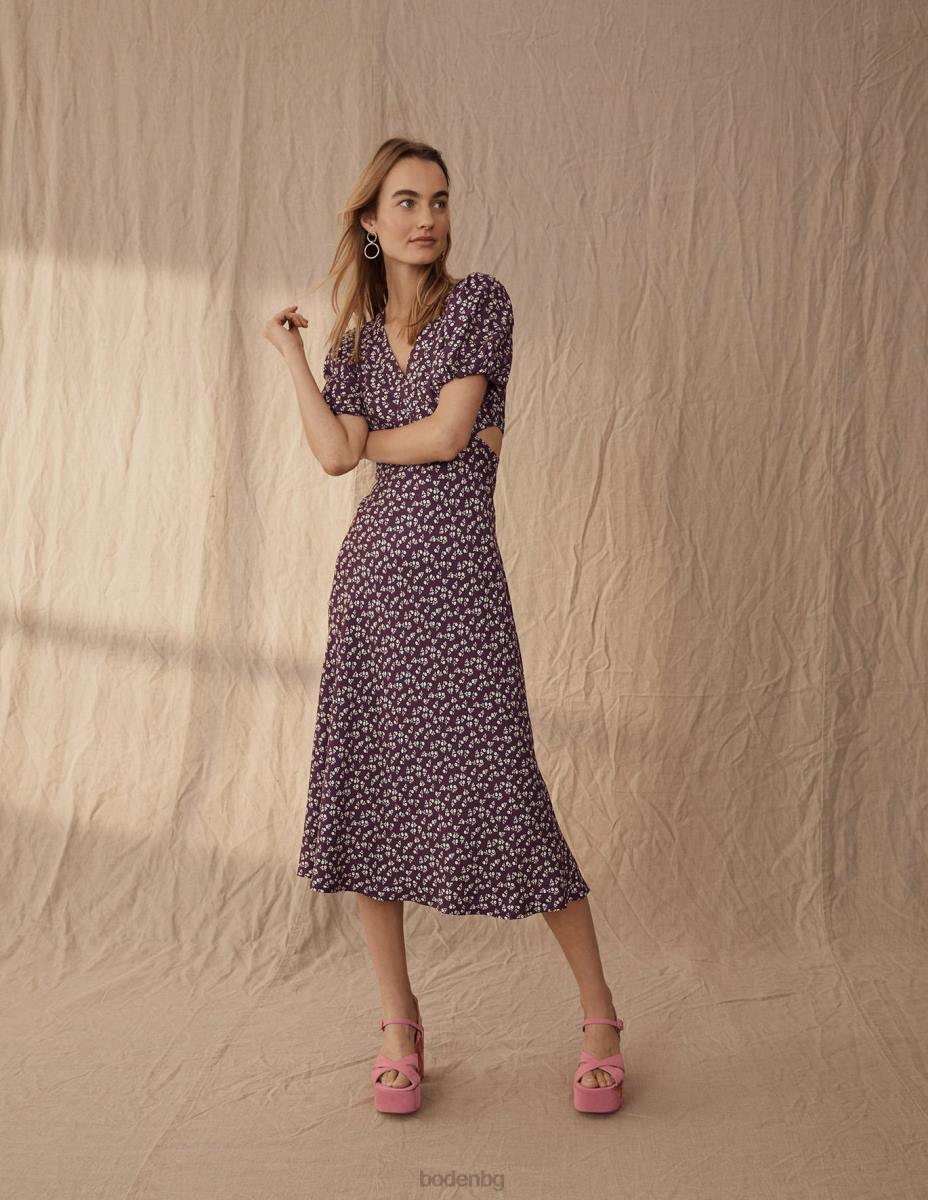 облекло Boden разкроена миди чаена рокля тъмно бордо и сладка маргаритка Жени LL682612