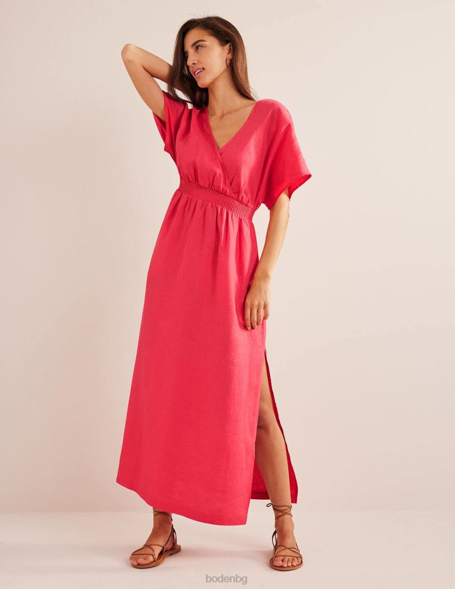 облекло Boden ленена макси рокля кафтан коралов залез Жени LL6826