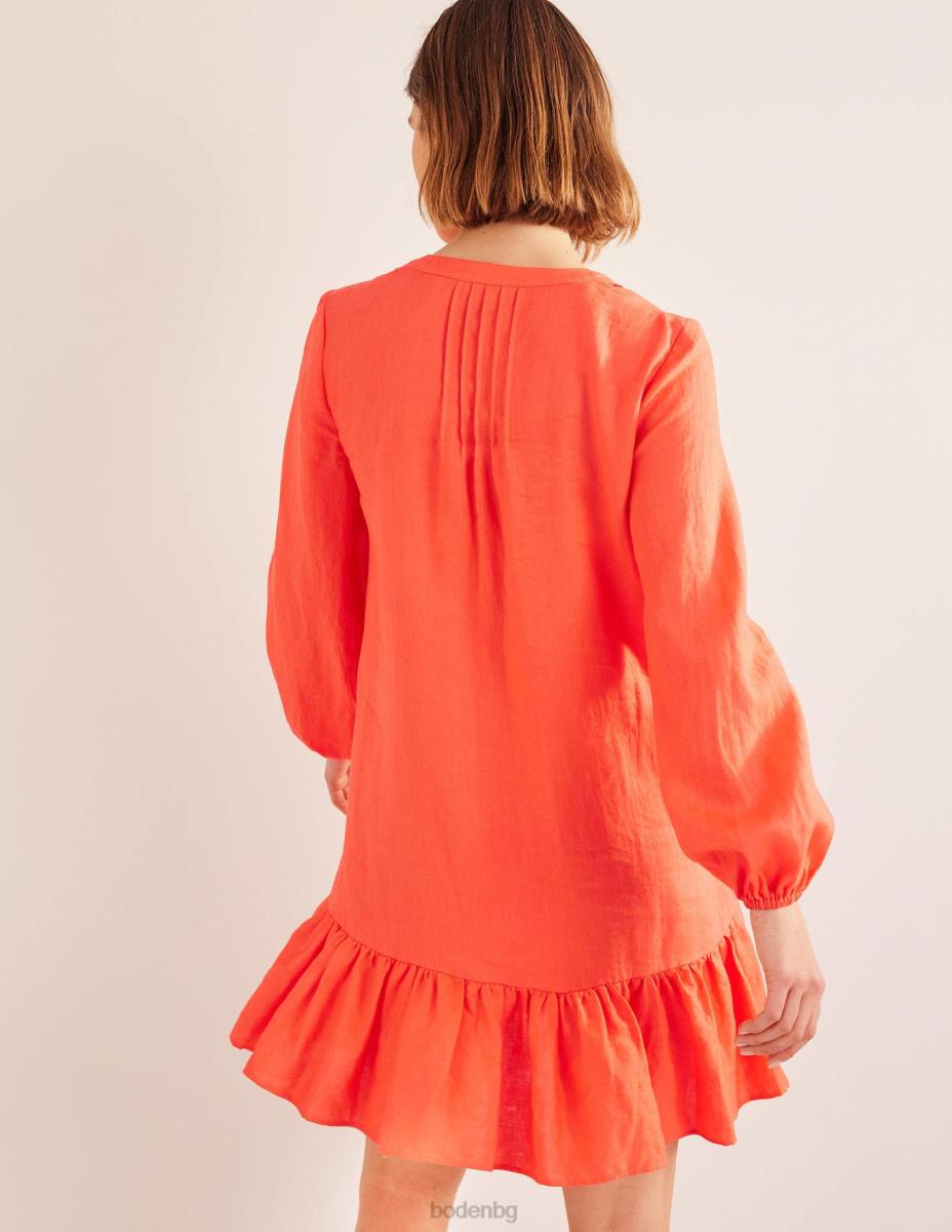 облекло Boden многоетажна ленена мини рокля пунш от диня Жени LL6827