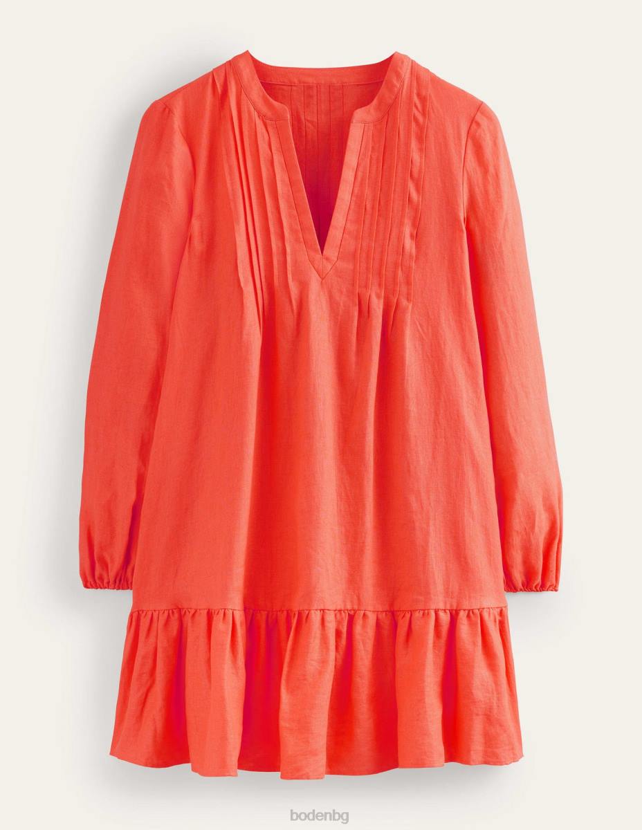 облекло Boden многоетажна ленена мини рокля пунш от диня Жени LL6827