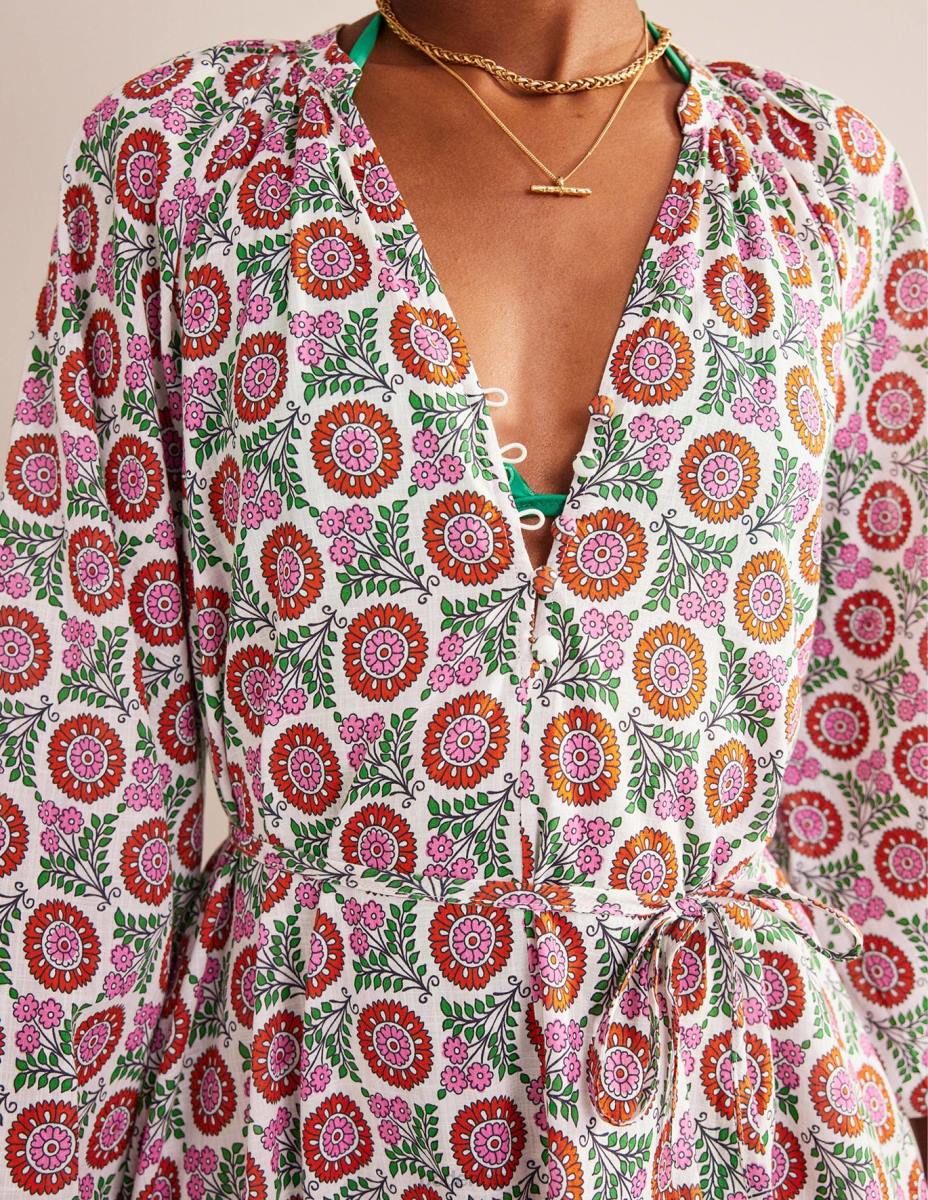 облекло Boden памучна макси рокля с прорез джин и слънчогледово стръкче Жени LL6828