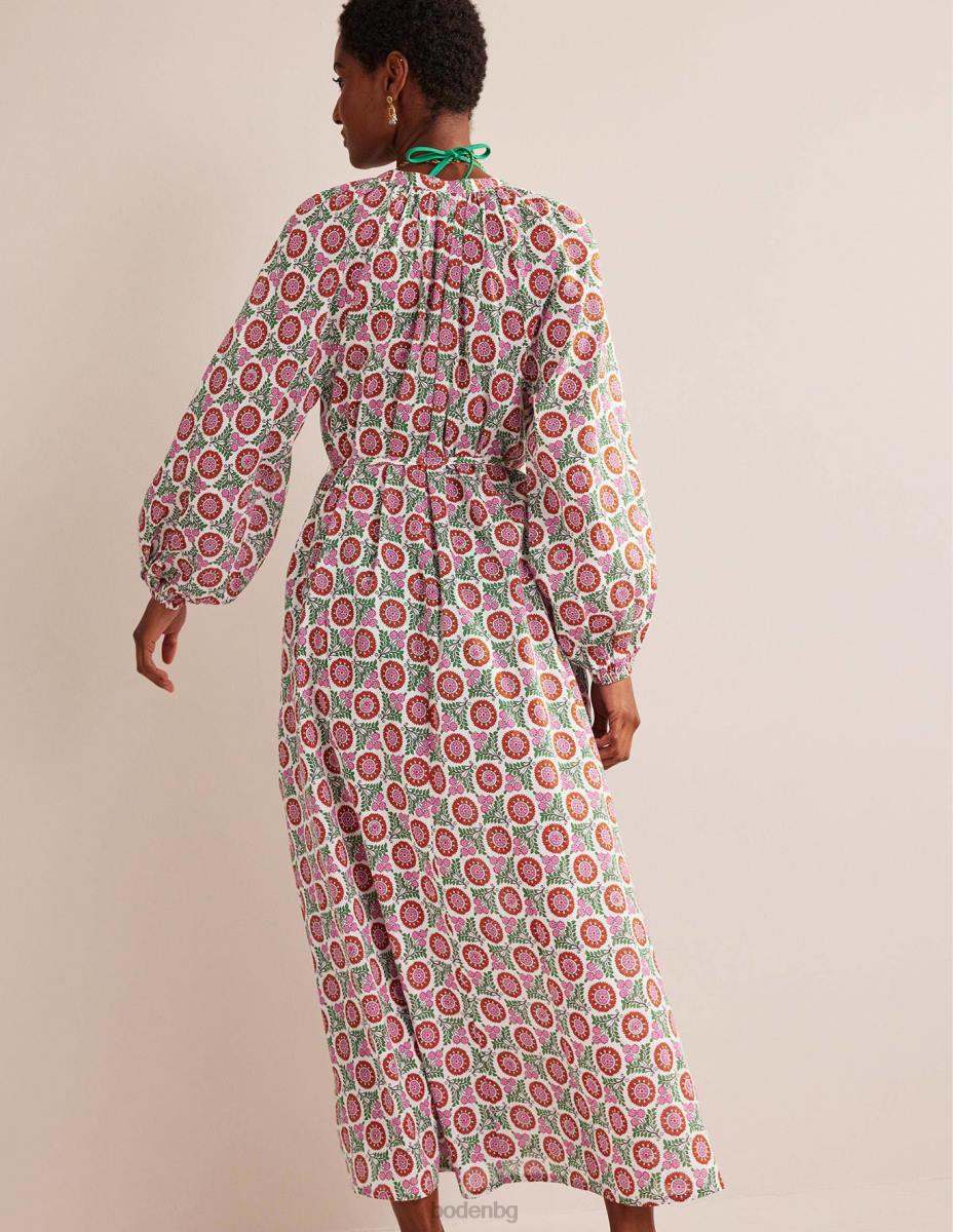 облекло Boden памучна макси рокля с прорез джин и слънчогледово стръкче Жени LL6828