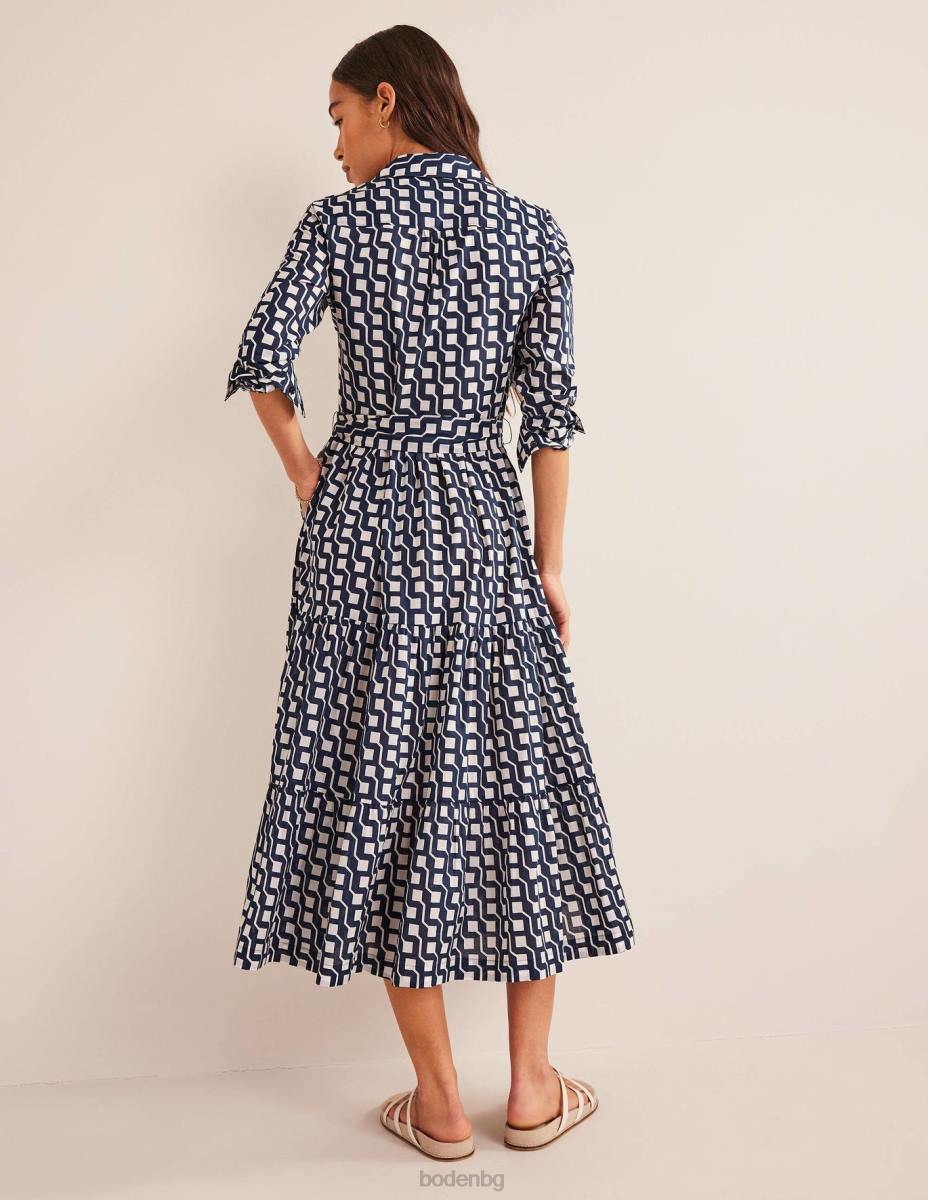 облекло Boden многослойна памучна макси рокля флот и куб гео Жени LL6832