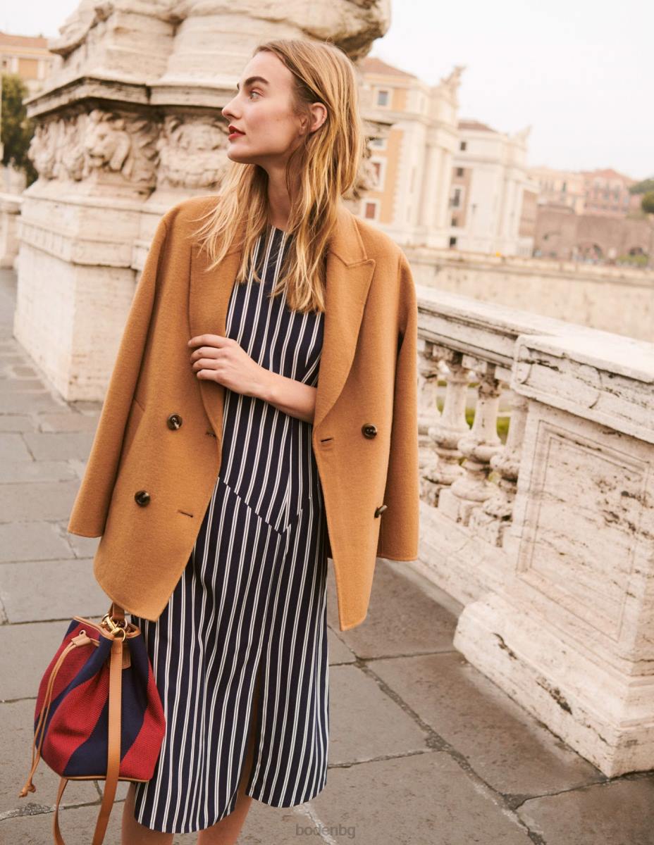 облекло Boden раирана асиметрична миди рокля вертикално райе в синьо и слонова кост Жени LL6846