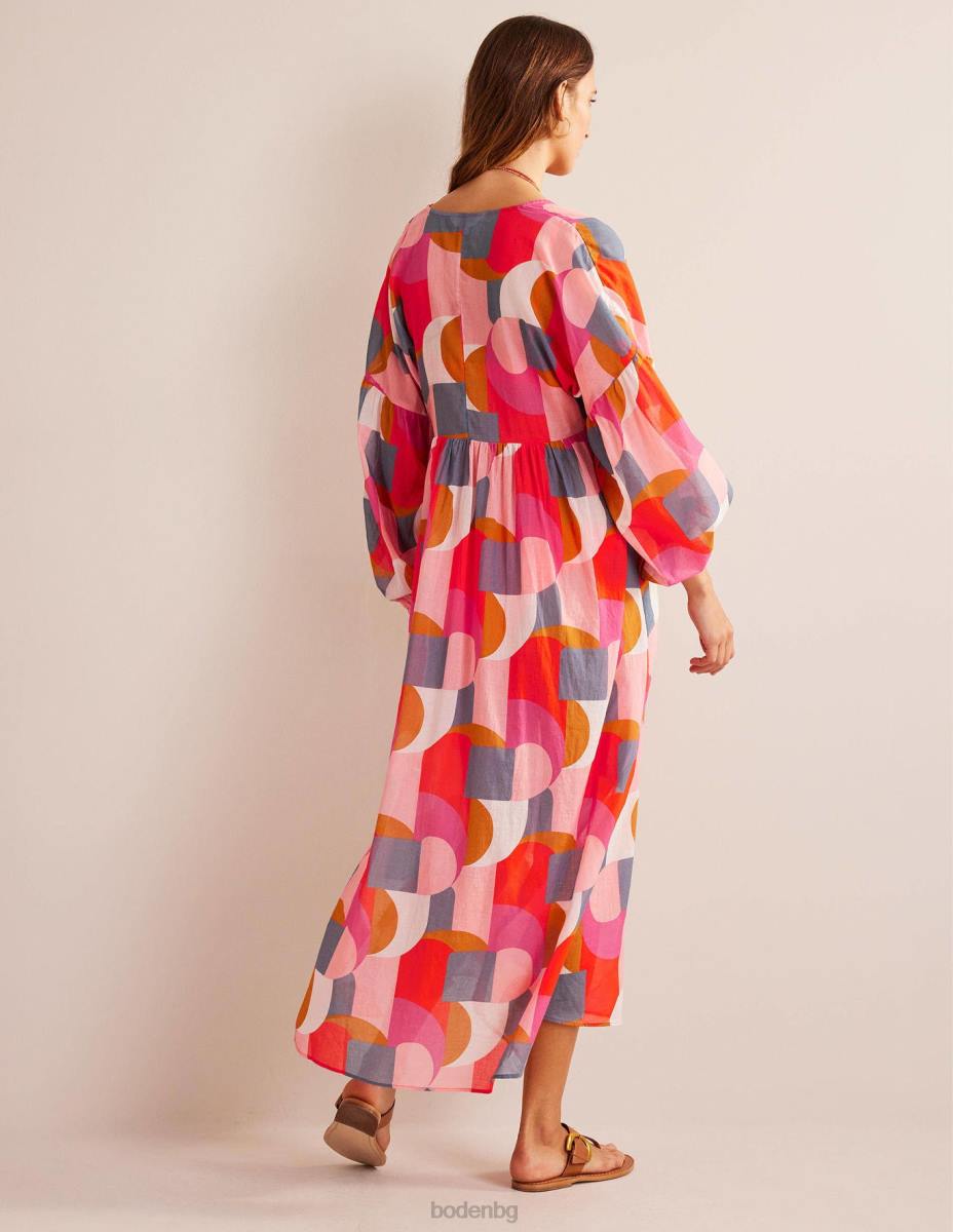 облекло Boden макси империя плажен кафтан фестивален розов и геометричен вихър Жени LL68573