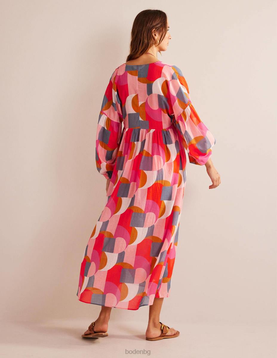 облекло Boden макси империя плажен кафтан фестивален розов и геометричен вихър Жени LL68573