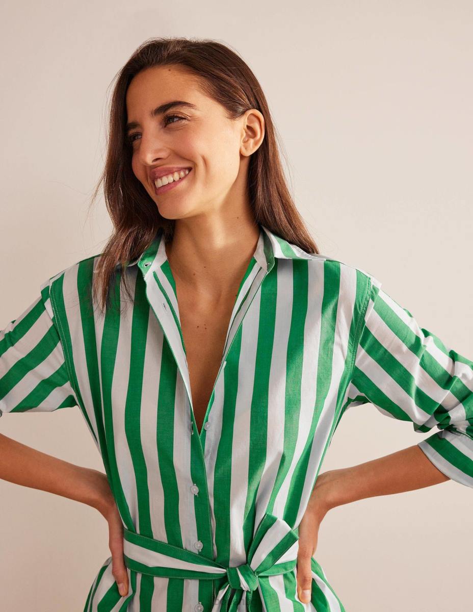 облекло Boden спокойна памучна риза наситен изумруд и слонова кост Жени LL68576