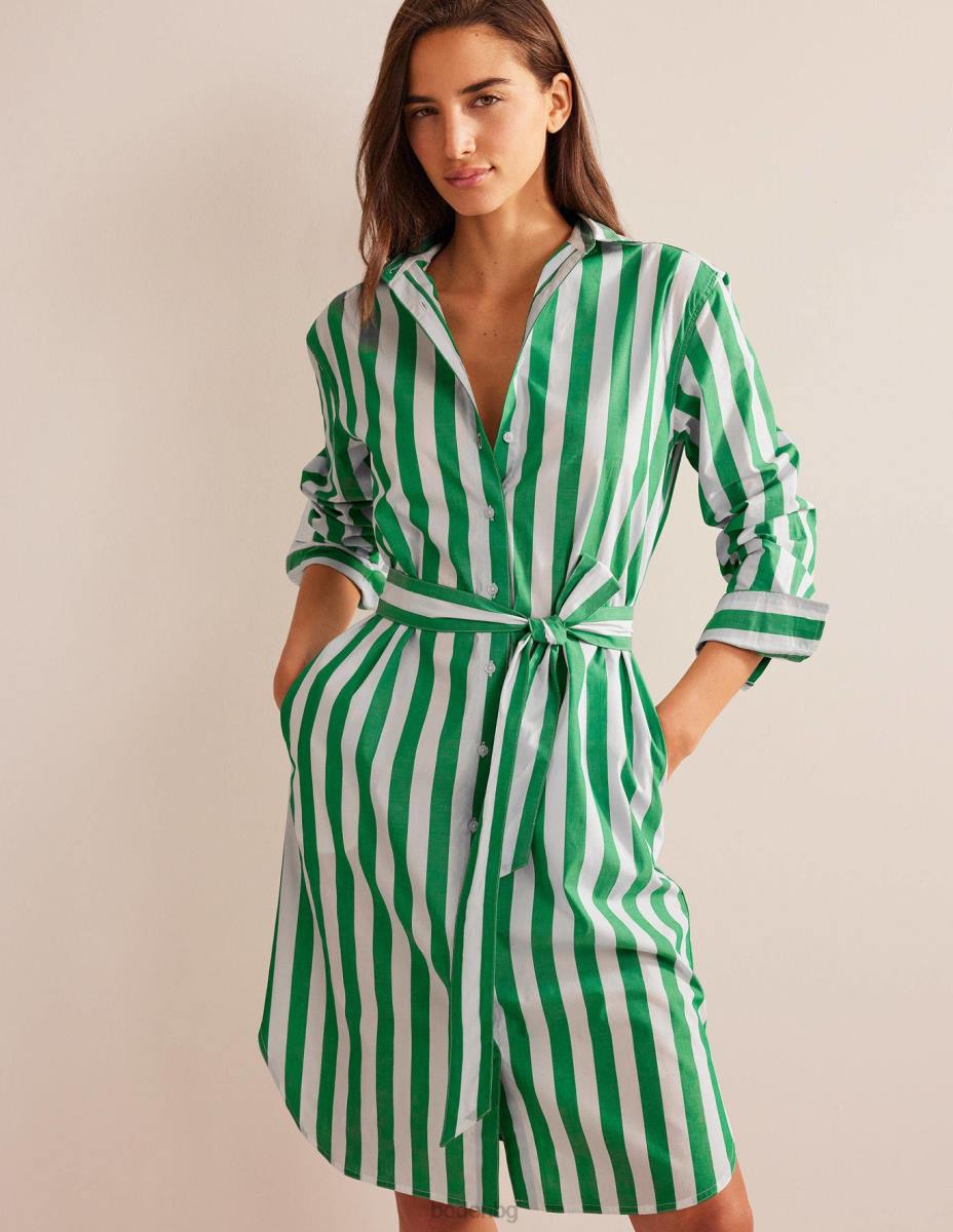 облекло Boden спокойна памучна риза наситен изумруд и слонова кост Жени LL68576