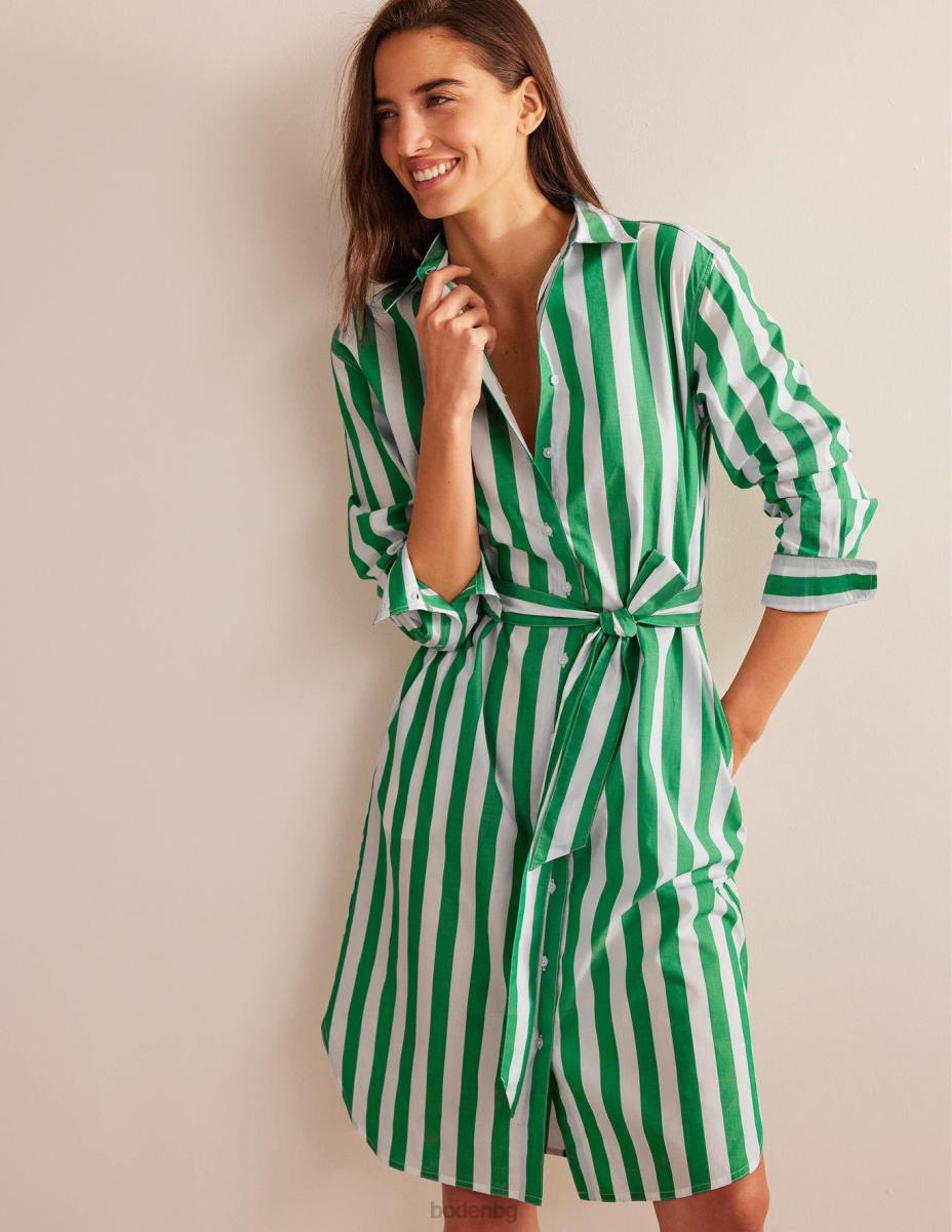 облекло Boden спокойна памучна риза наситен изумруд и слонова кост Жени LL68576