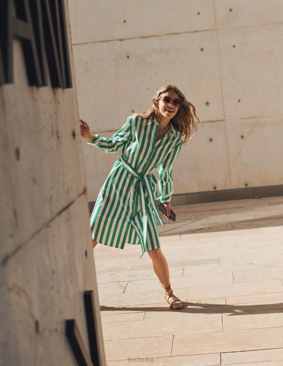 облекло Boden спокойна памучна риза наситен изумруд и слонова кост Жени LL68576