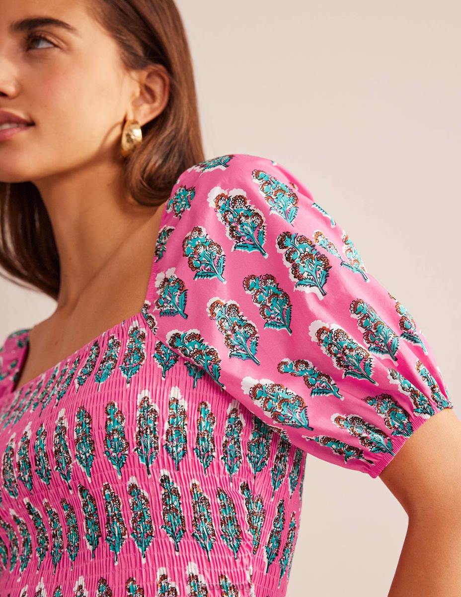 облекло Boden макси рокля с пушено елече фестивално розово и занаятчийски цъфтеж Жени LL68578