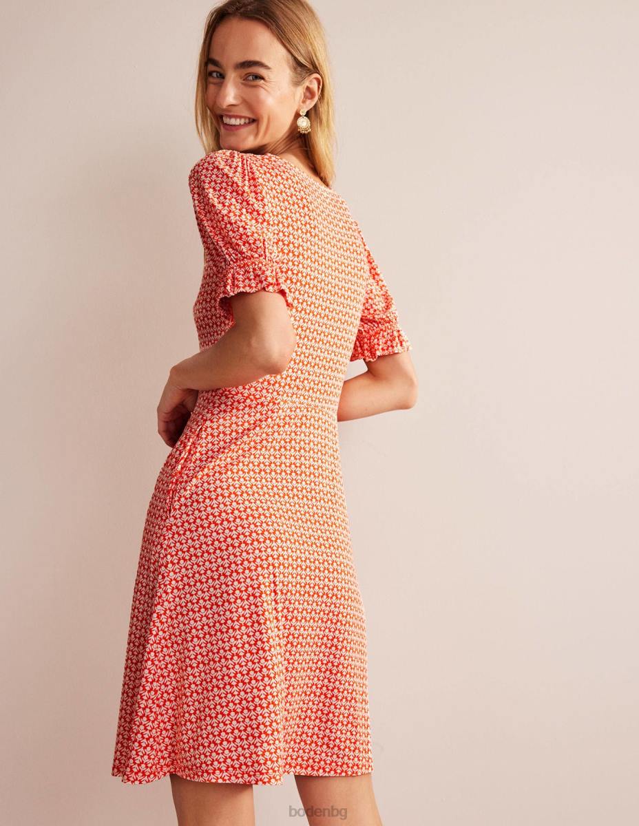 облекло Boden мини рокля от трико с буф ръкав вермилион и лале поп Жени LL6857